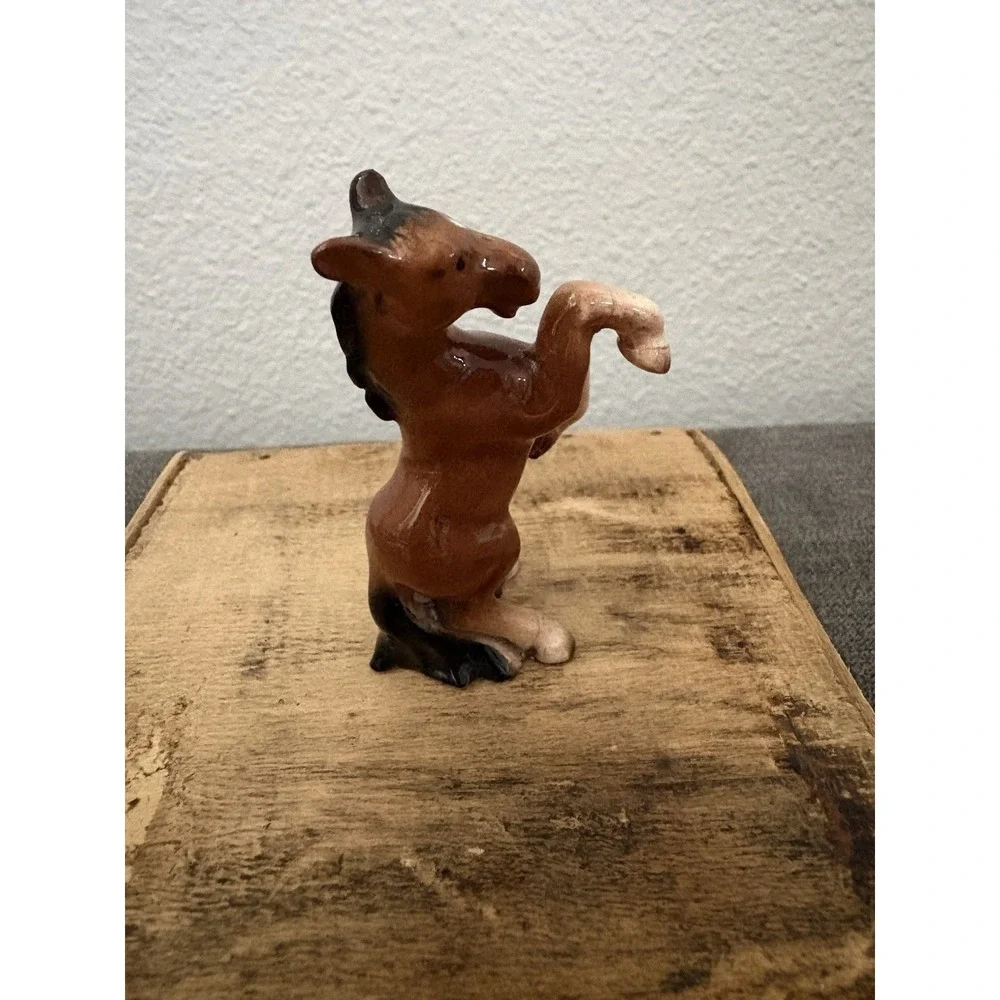 Small Porcelain Vintage Rearing‎ Bay Horse Figurine